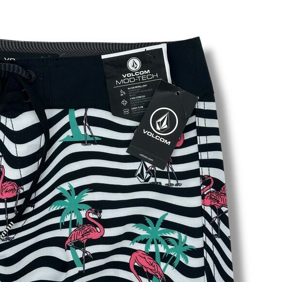 Volcom  Flamingbros Mod Tech Swim Trunks Boys Size 27 14 Large Flamingo Print - Picture 2 of 7